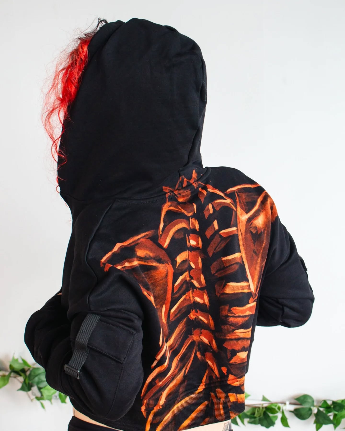 Bleach-painted hoodie back view